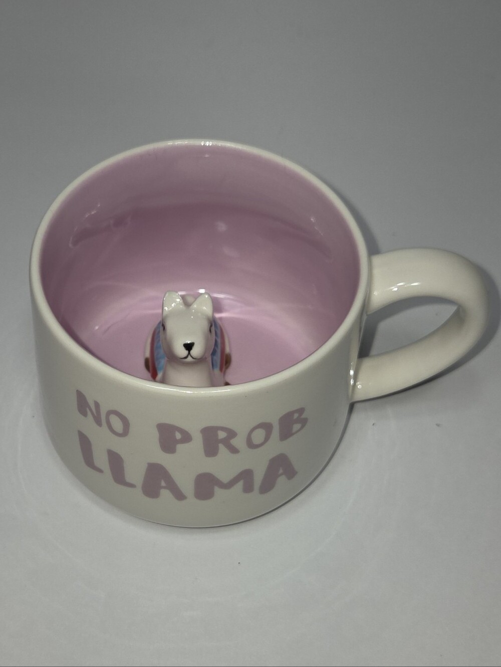 No Prob Llama Purple-Accent Ceramic Coffee Mug NWOT